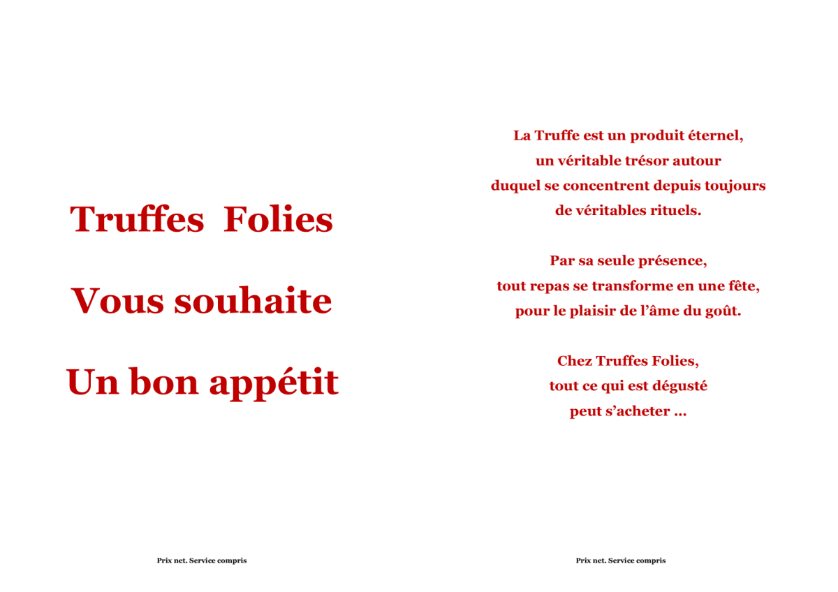 Truffes Folies 7ème menu