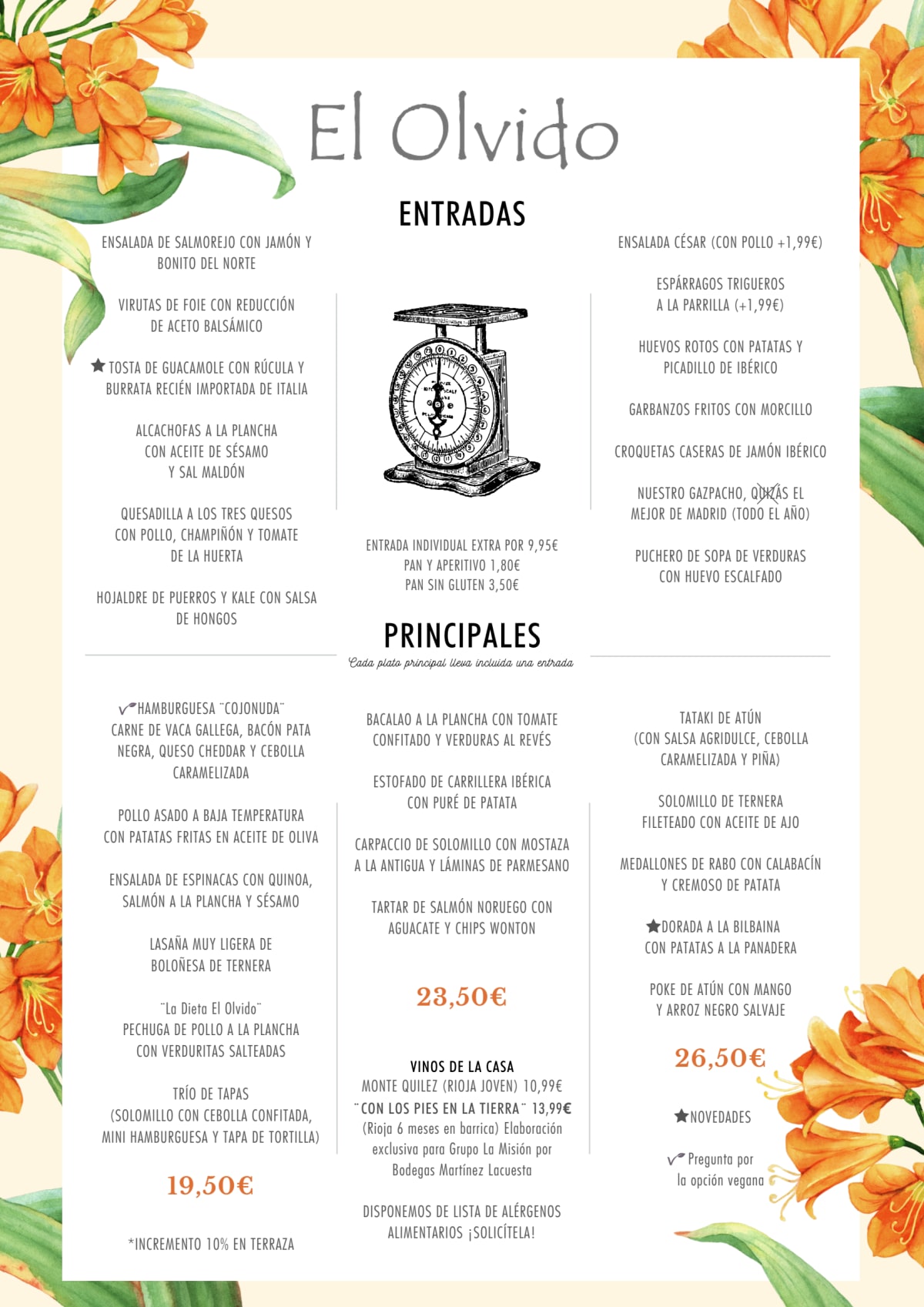 El Olvido menu