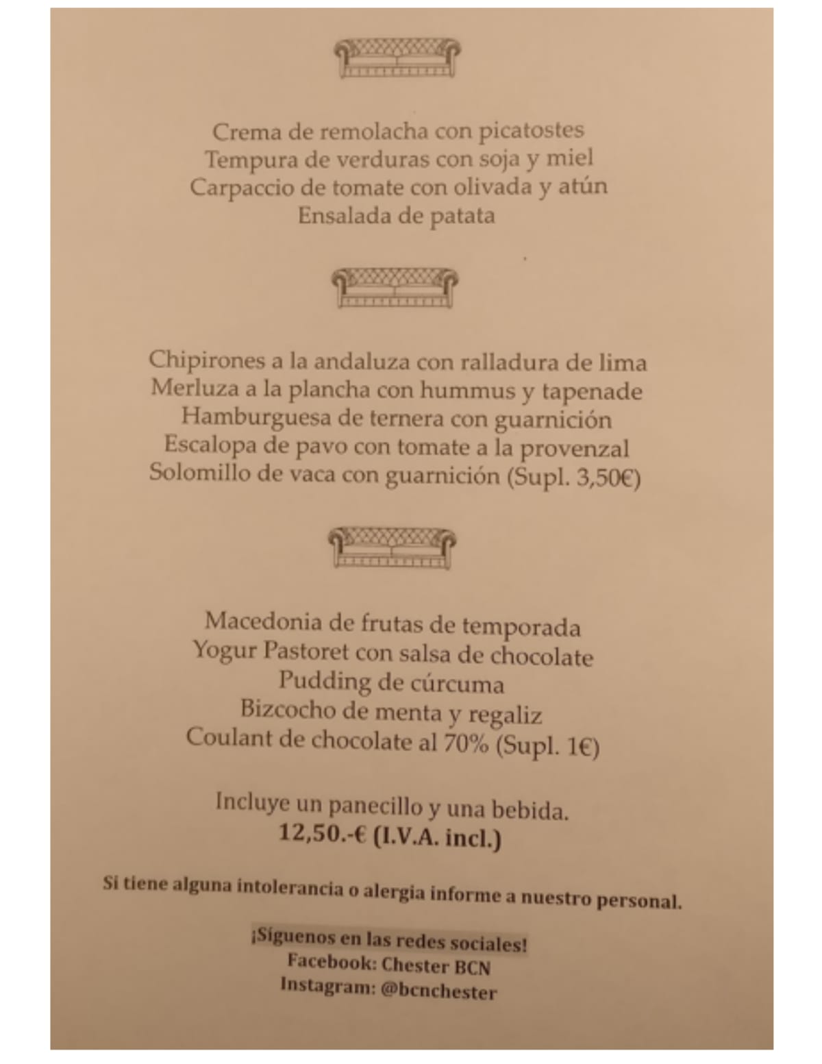 Carta y menù 2023 Actualizados Chester en Barcelona TheFork