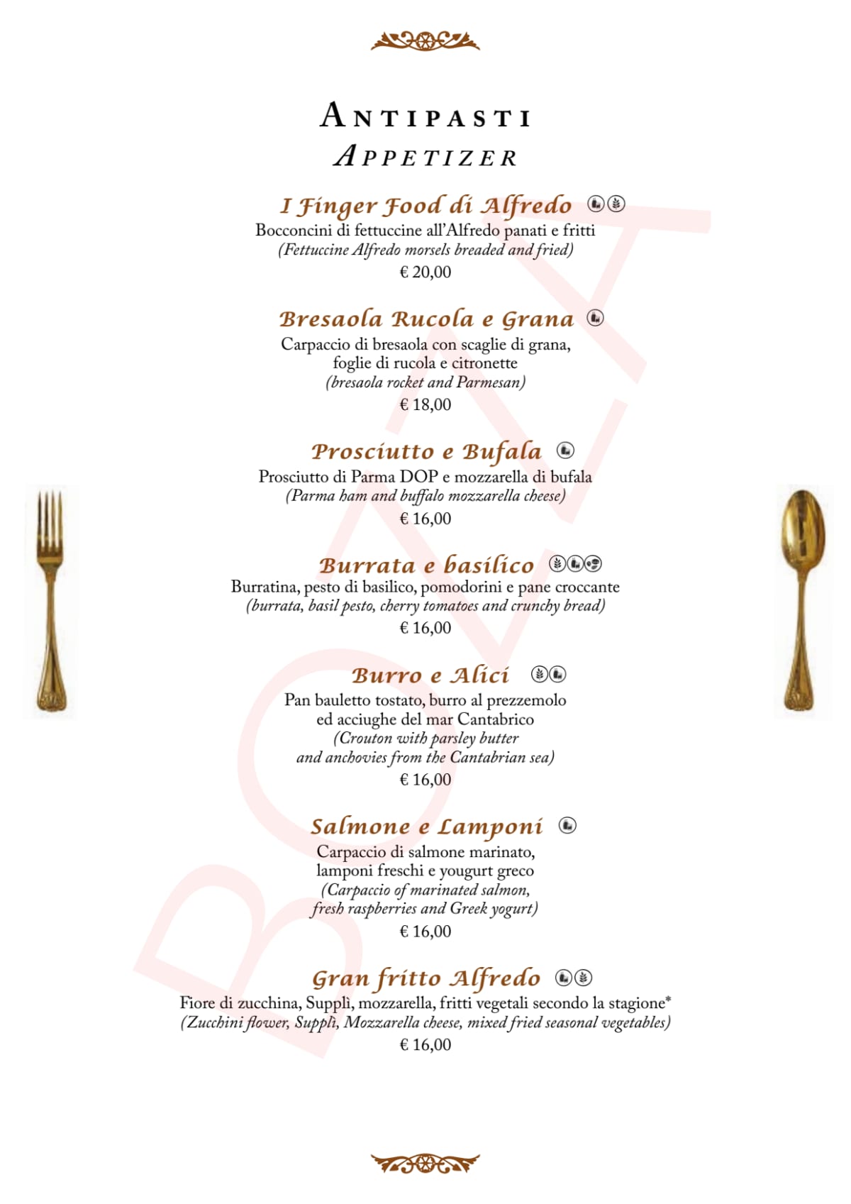 Il Vero Alfredo menu