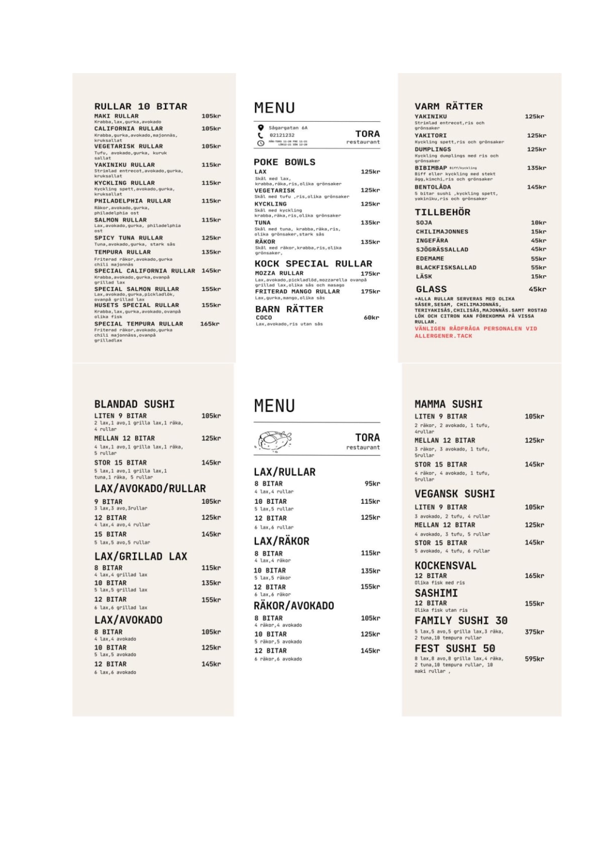 Carte et Menus 2023 Tora Sushi à Uppsala TheFork