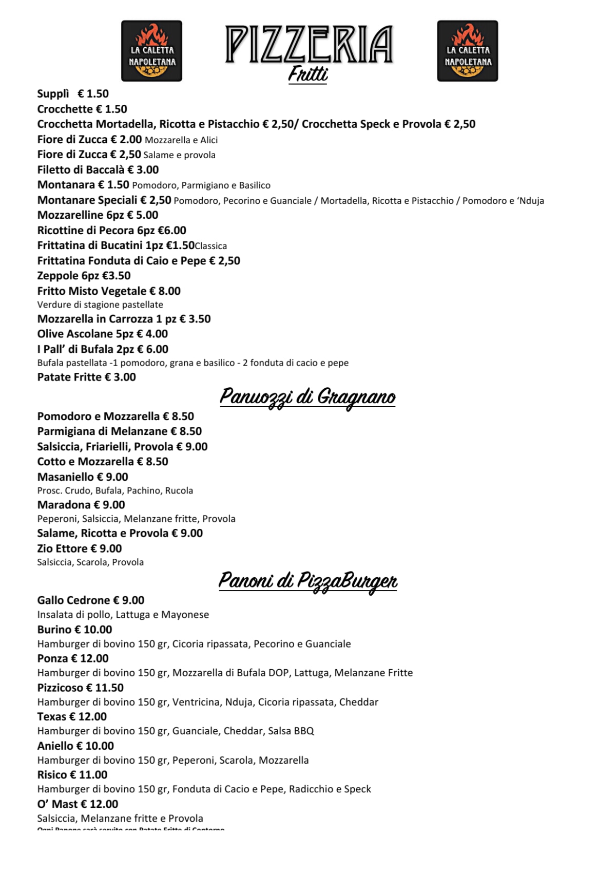 La Caletta Napoletana menu