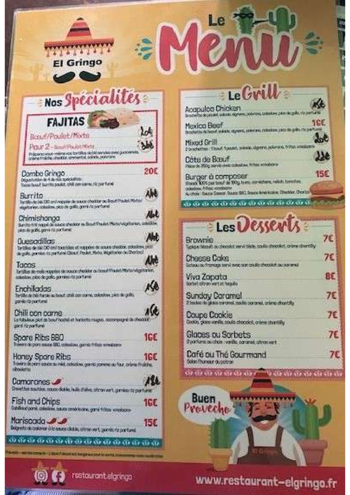 El Gringo menu