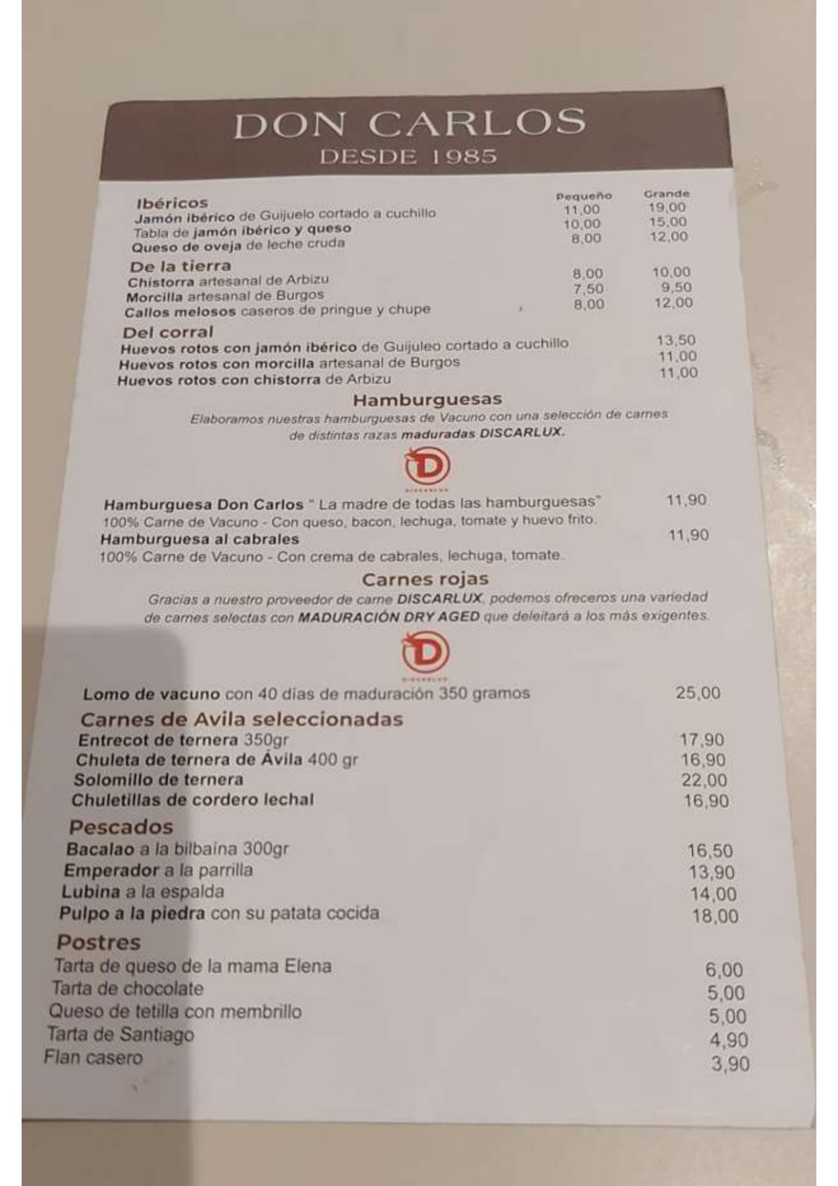 Sidreria Don Carlos menu