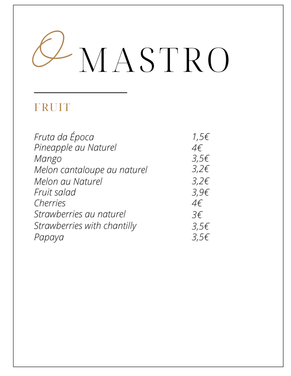 O Mastro menu