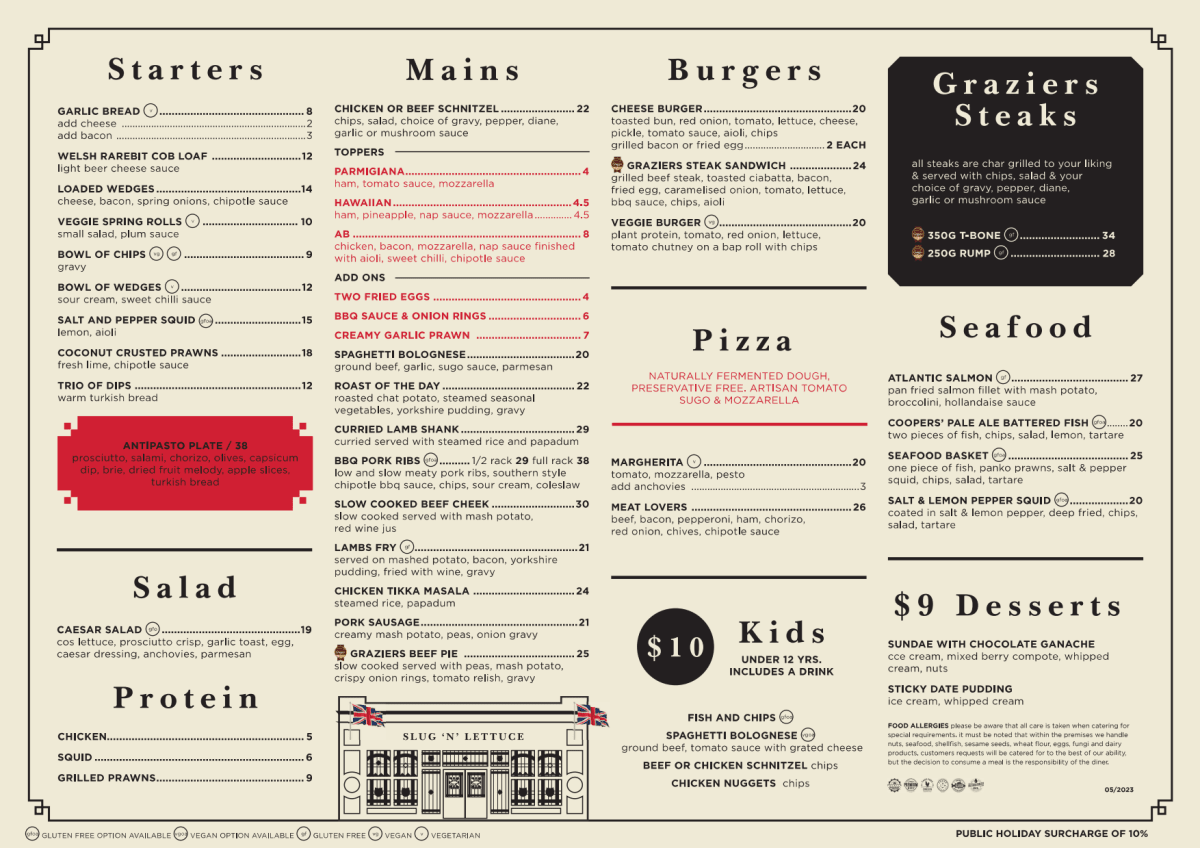Menu 2024 Slug and Lettuce Hotel in Parafield Gardens SA TheFork