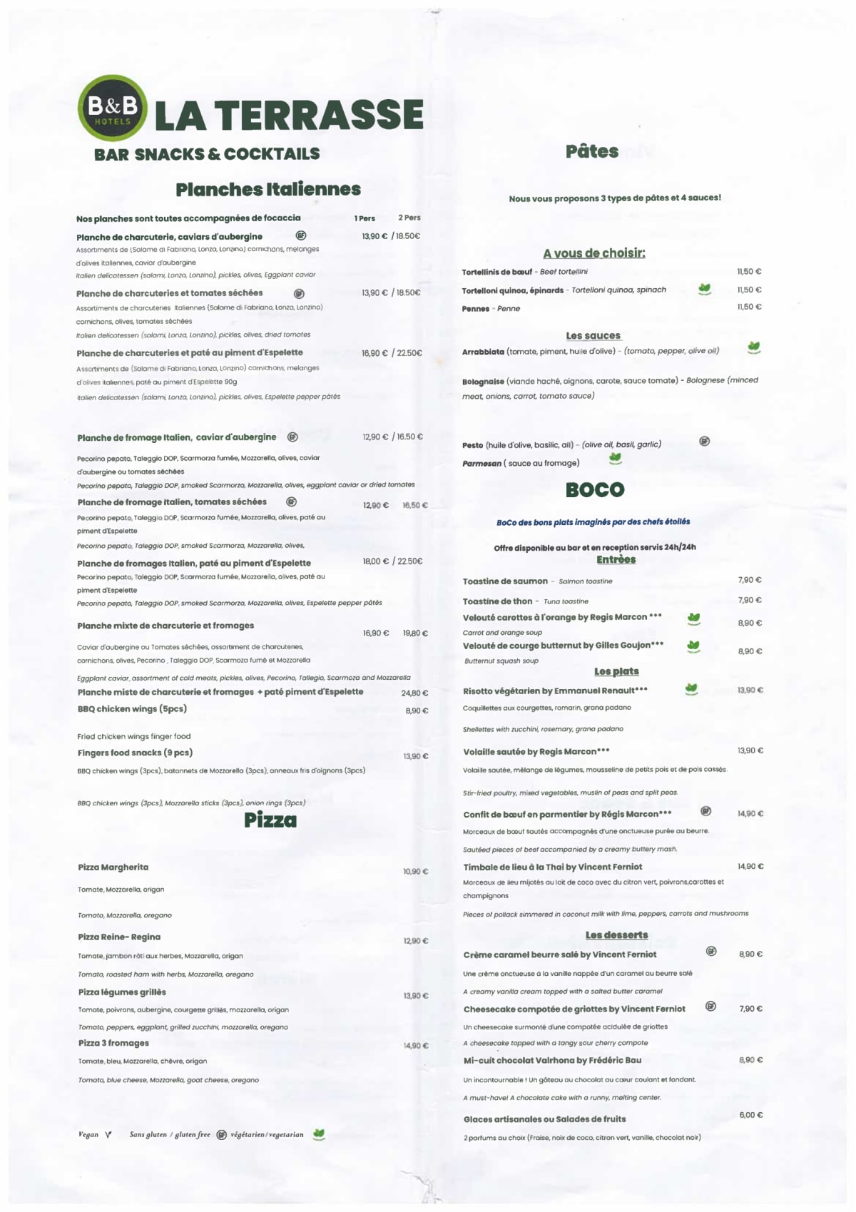 La Terrasse de Berthier - B&B HOTEL Paris 17 Batignolles menu