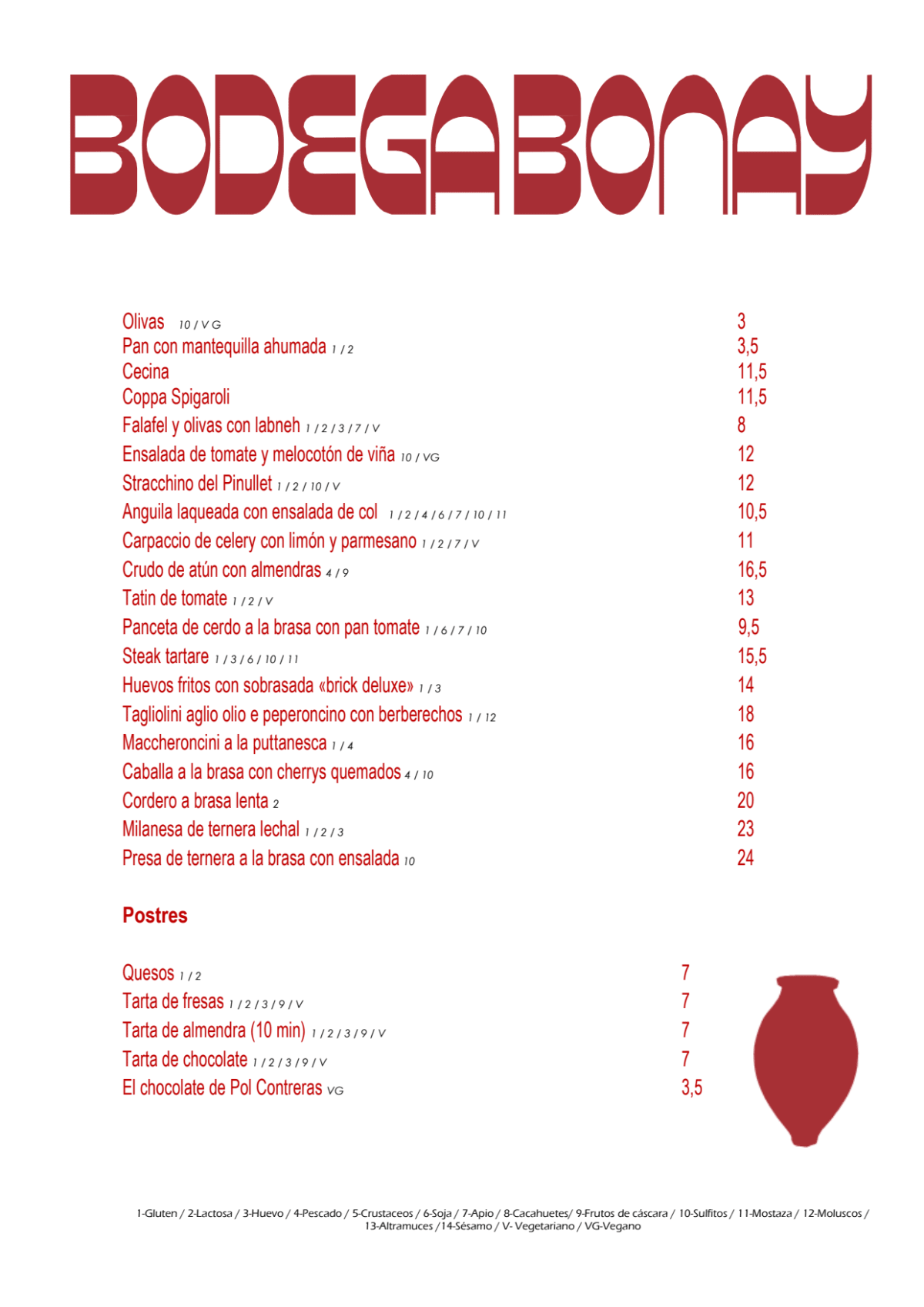 Bodega Bonay menu