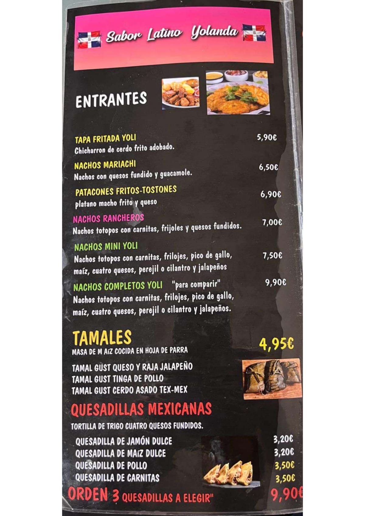 Sabor latino Latino Yolanda menu