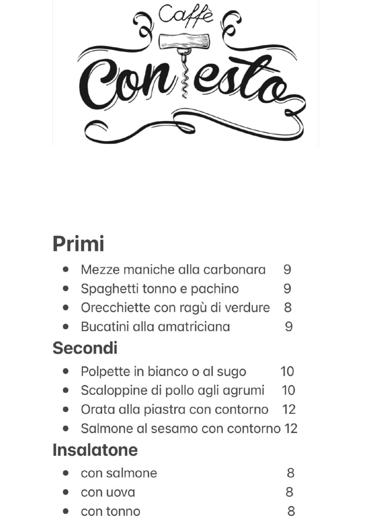 Contesto Caffè menu