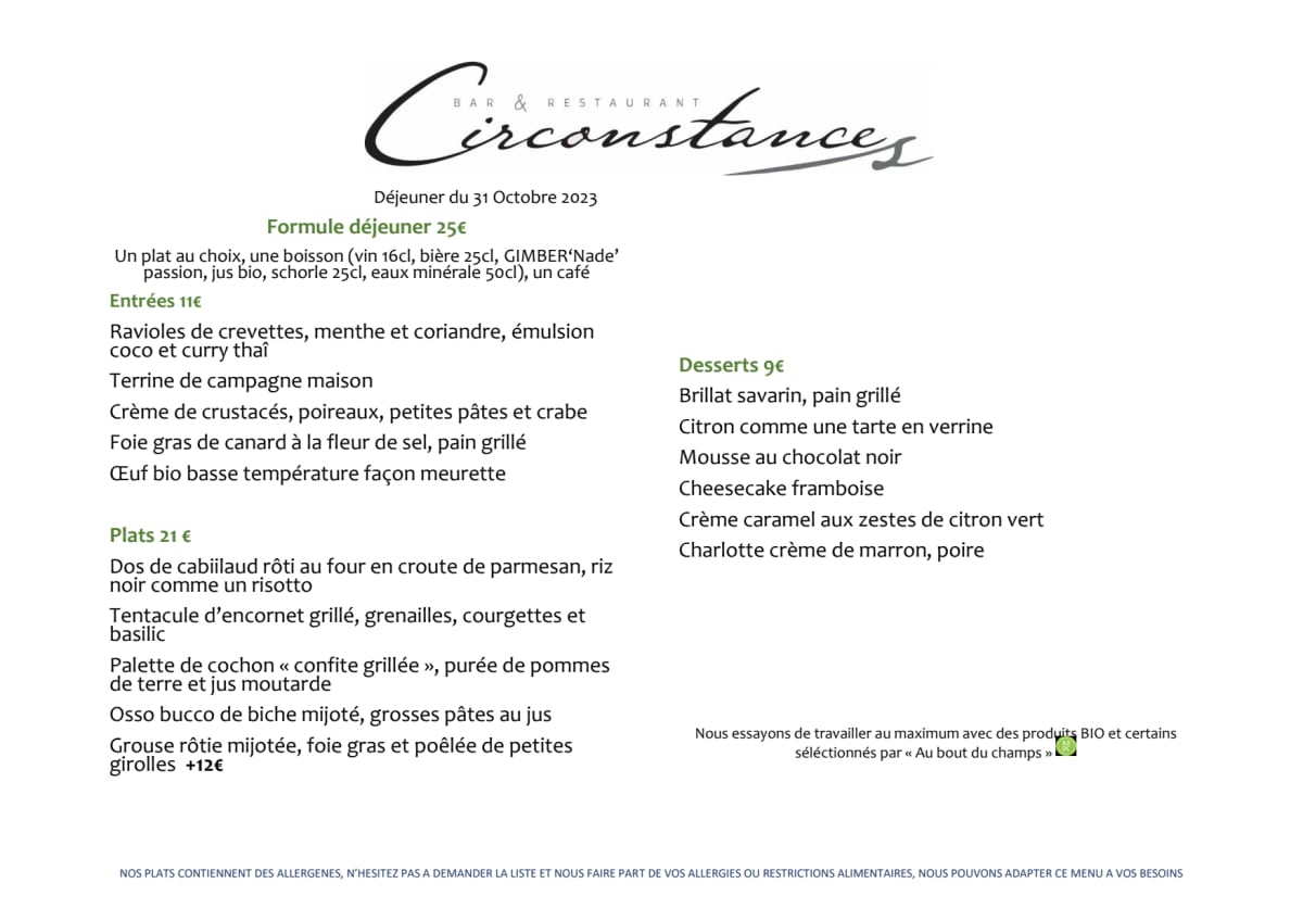 Circonstances menu