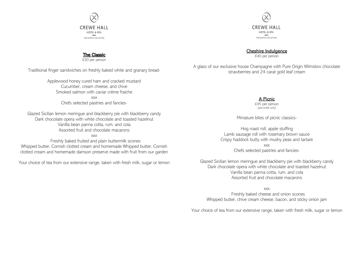 Menu 2024 Afternoon Tea at Crewe Hall in Crewe TheFork