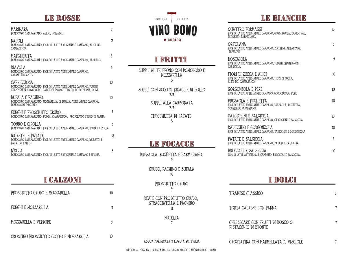 Vino Bono  menu