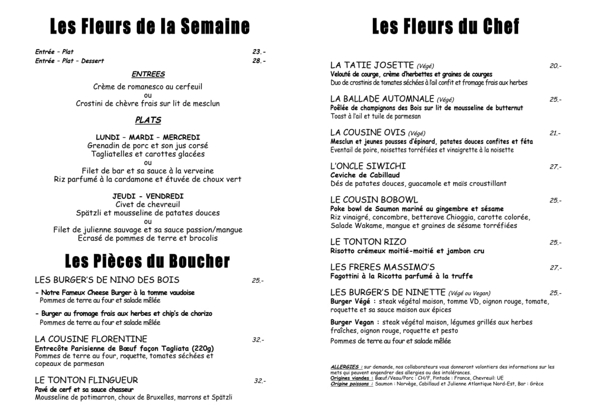 Café du Lys menu