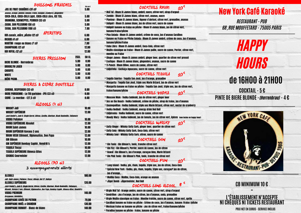 New York Cafe menu