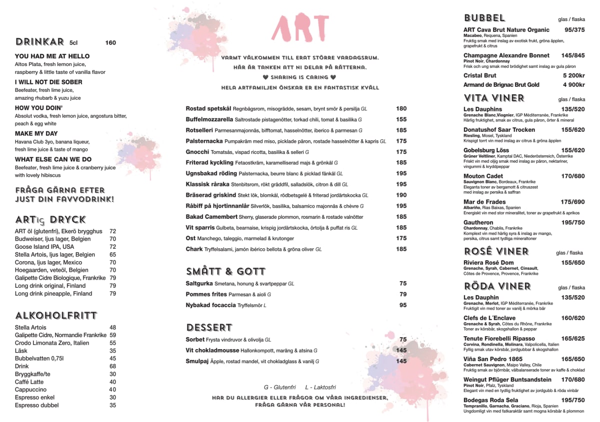 Restaurang ART - Hagastaden menu