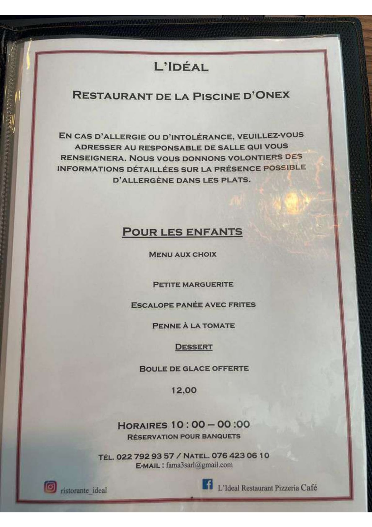 L'Idéal Restaurant Pizzeria Café menu