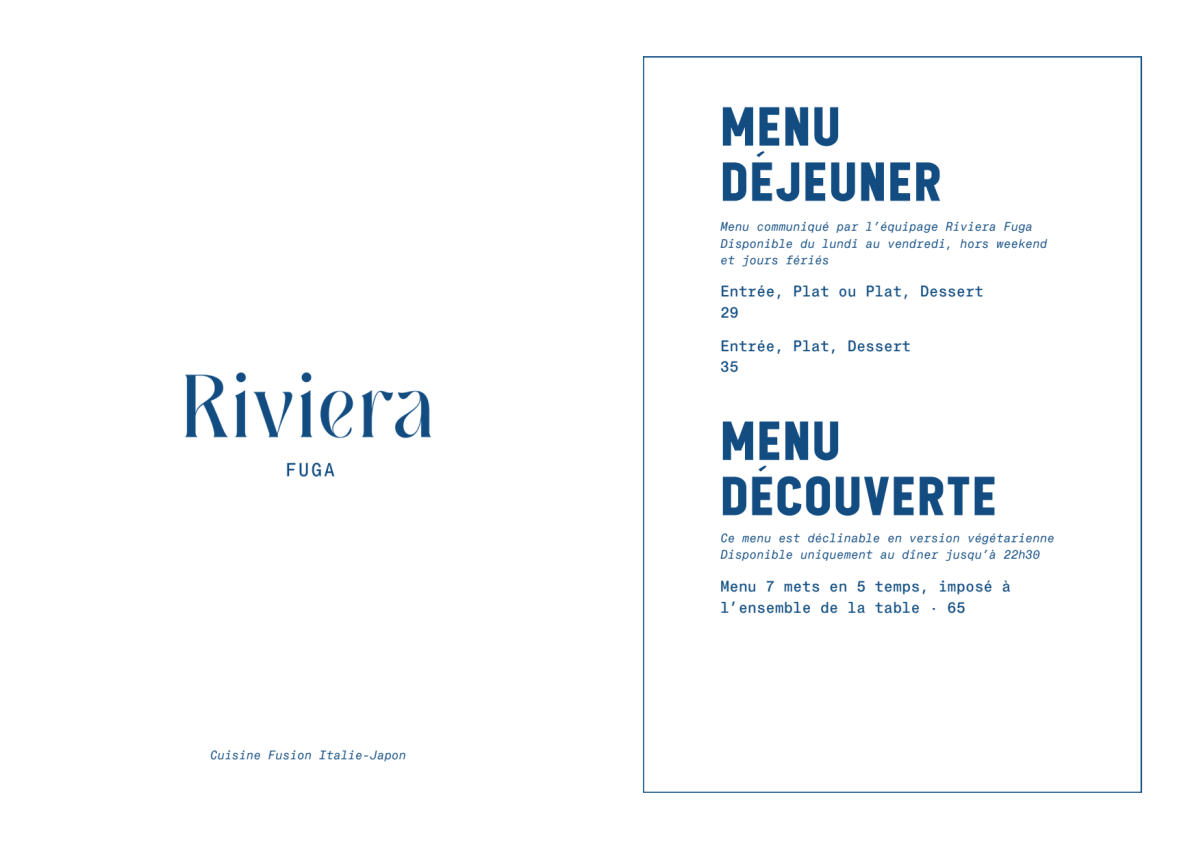Riviera Fuga menu