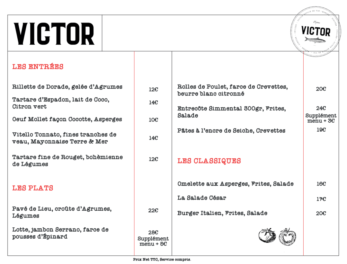 Carte et Menus 2023 Victor à Hyères TheFork