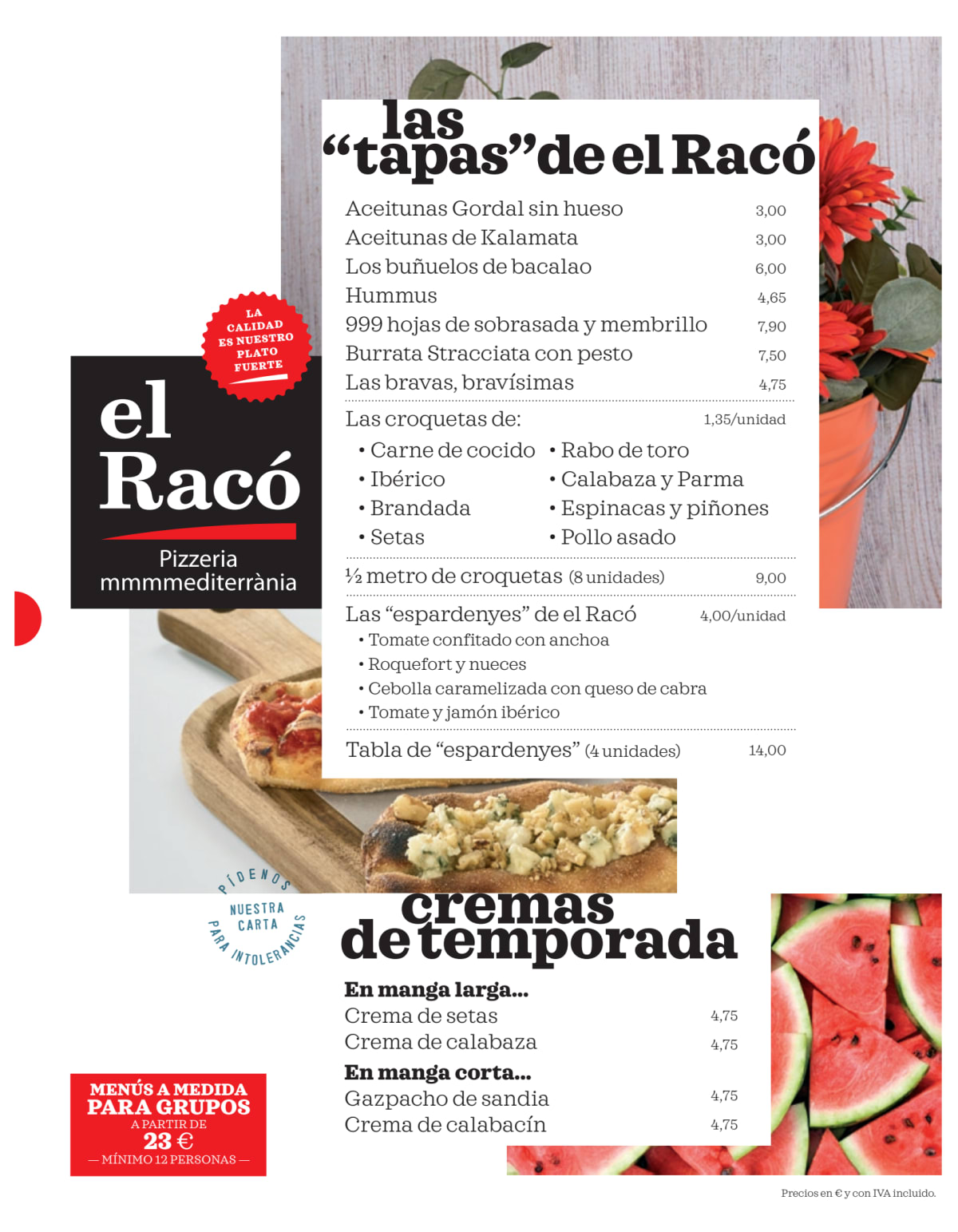 El Racó Pizzería Mediterránea menu