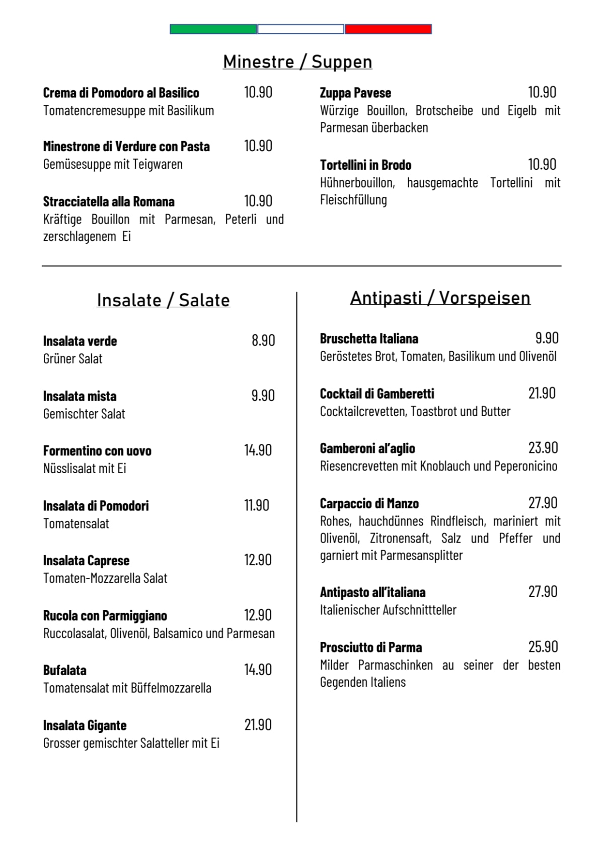 Carte et Menus 2024 Restaurant Pizzeria Piazza à Zurich TheFork