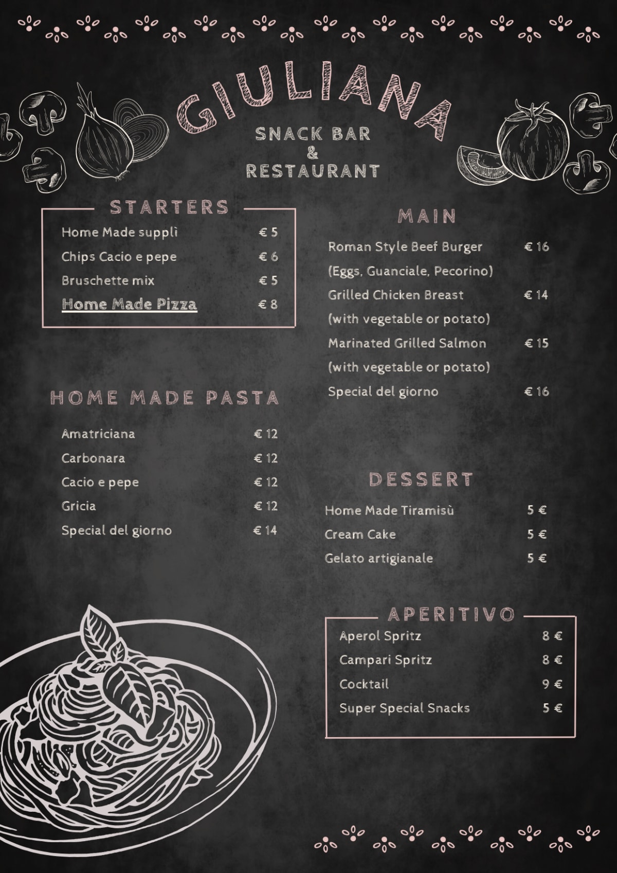 Giuliana Bar and Restaurant menu