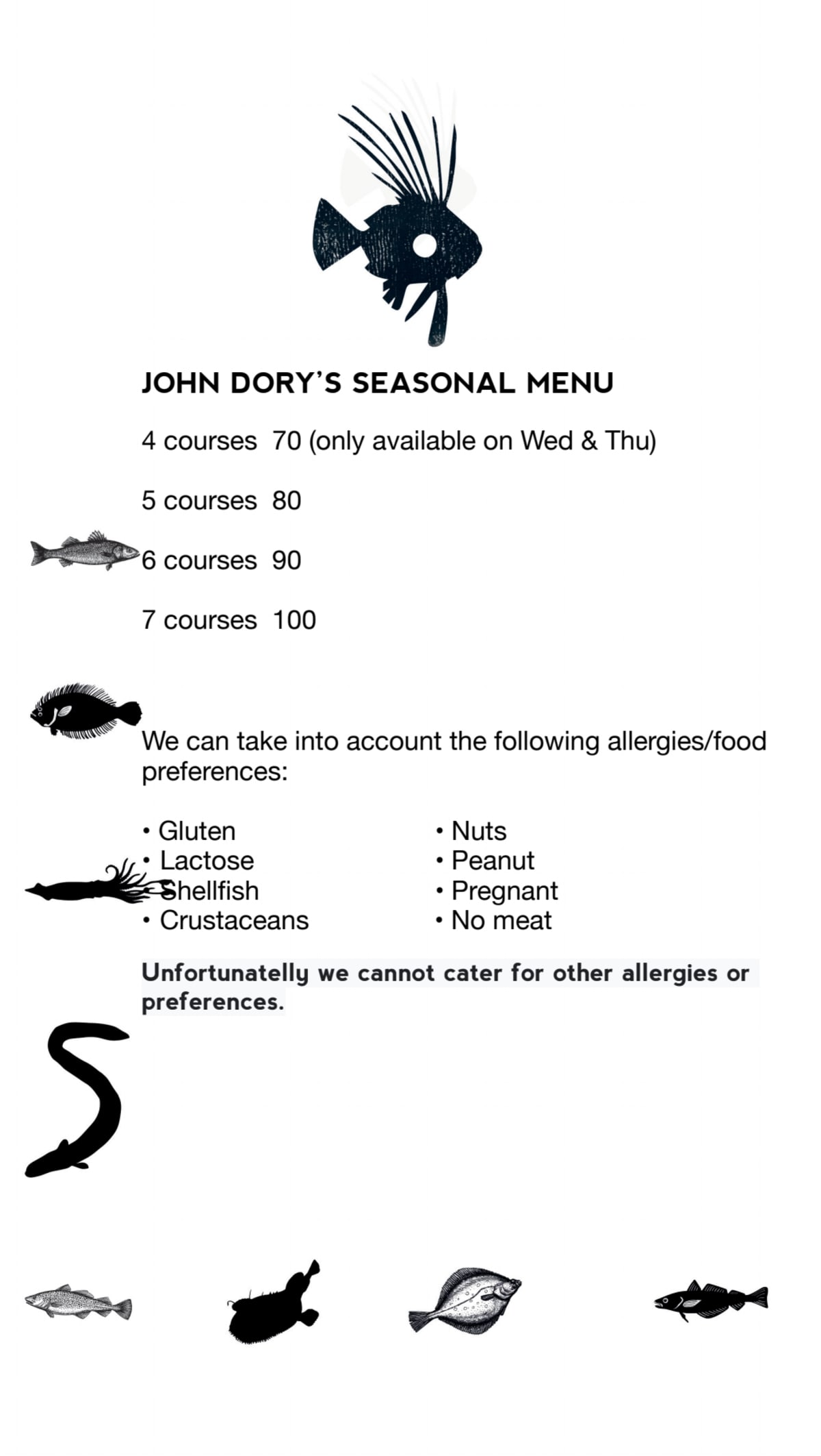 John Dory visrestaurant menu