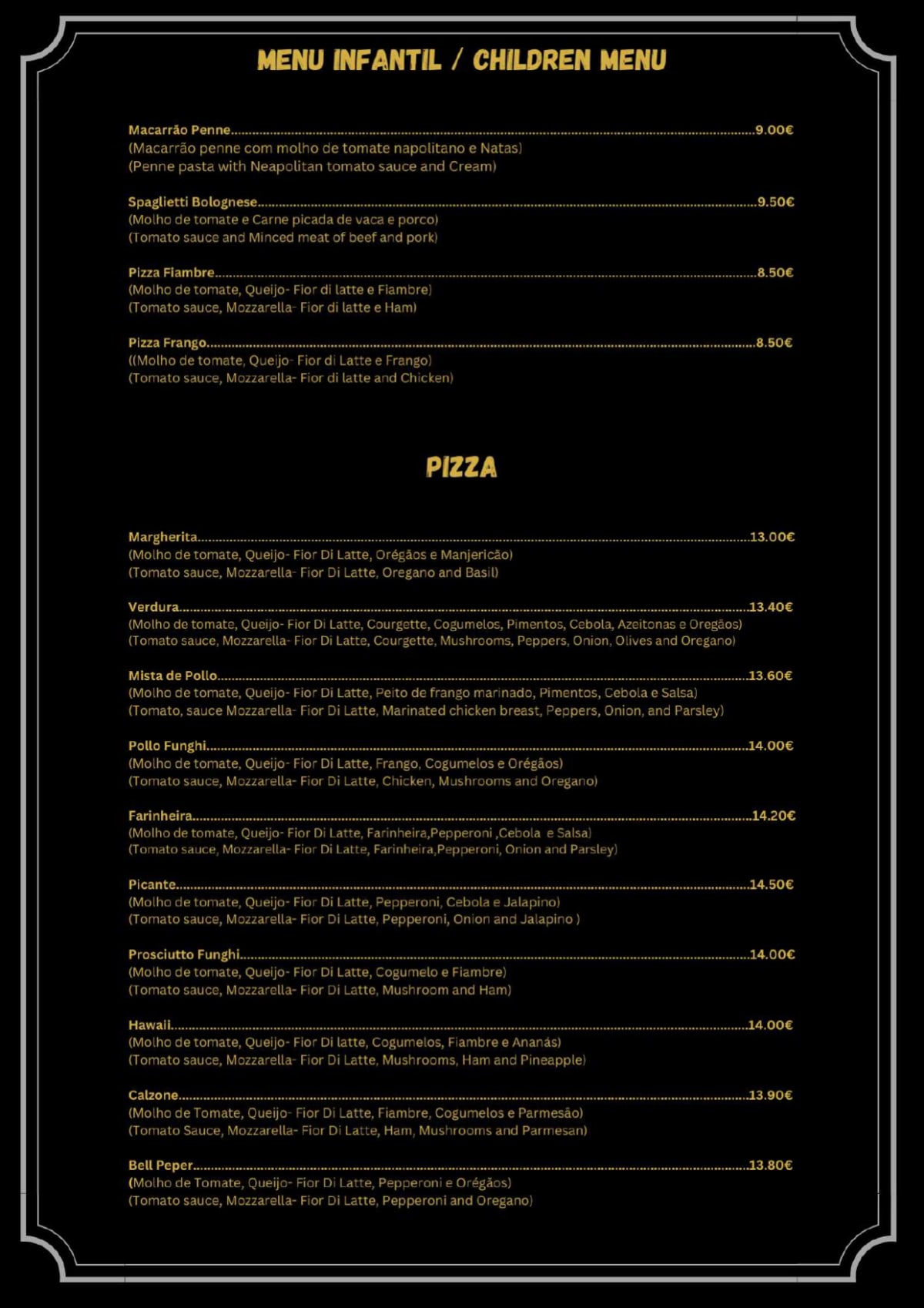 Piccolo Restaurante Italiano menu