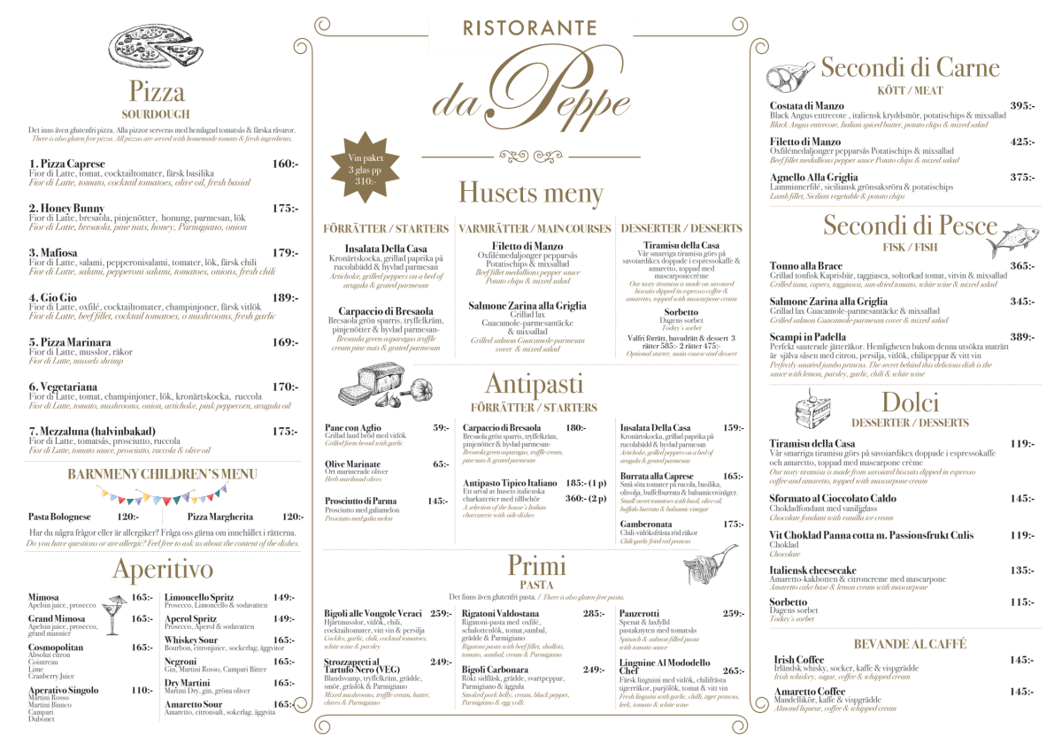 Da Peppe Gamla Stan menu