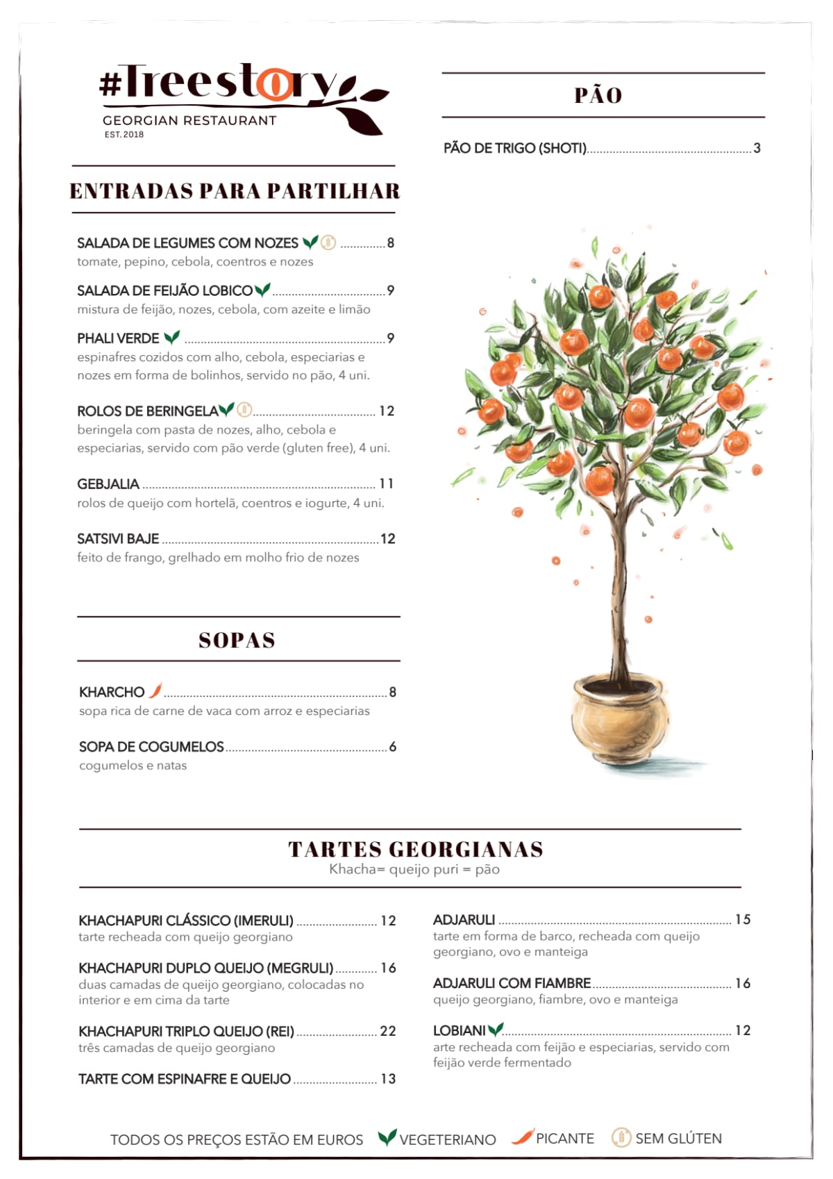 Treestory Restaurant menu