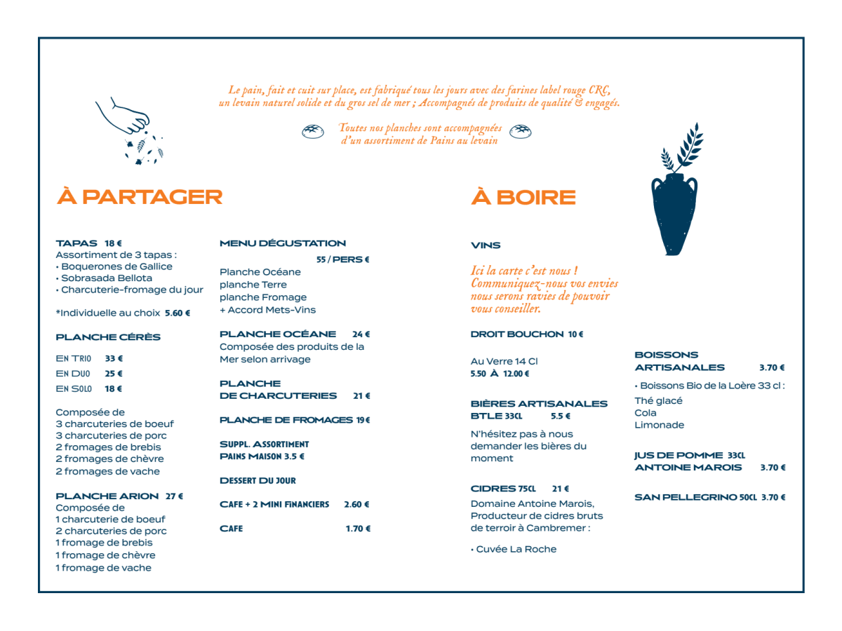 Levain, Le Vin menu