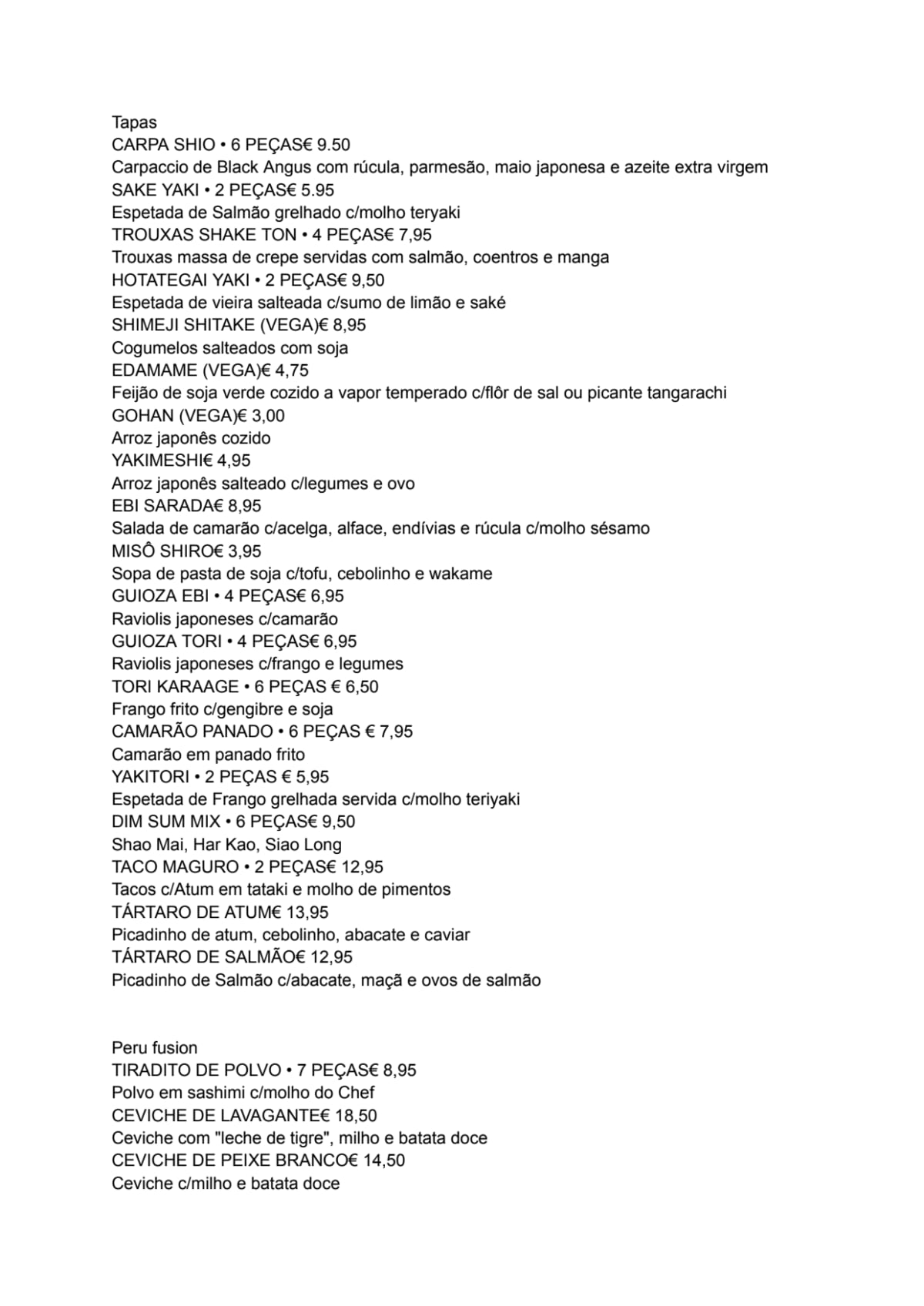 Carte et Menus 2024 Sushi Ya Fusion Almancil à Almancil TheFork