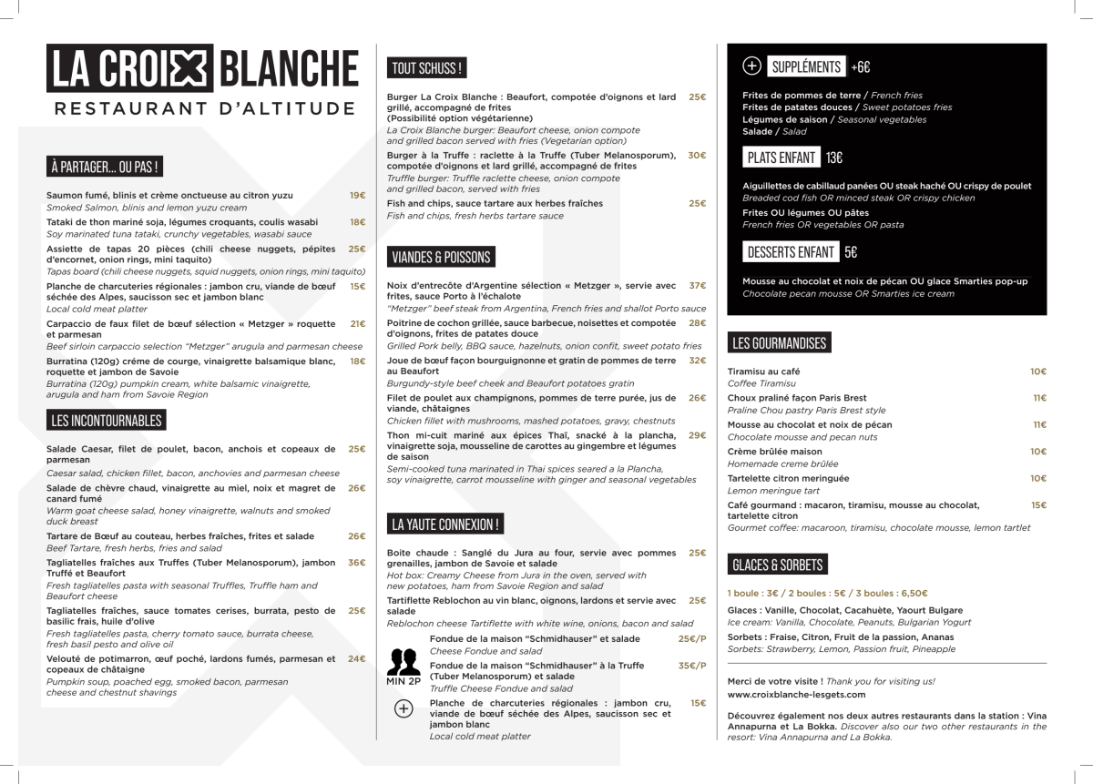 Menu 2023 La Croix Blanche in Les Gets TheFork