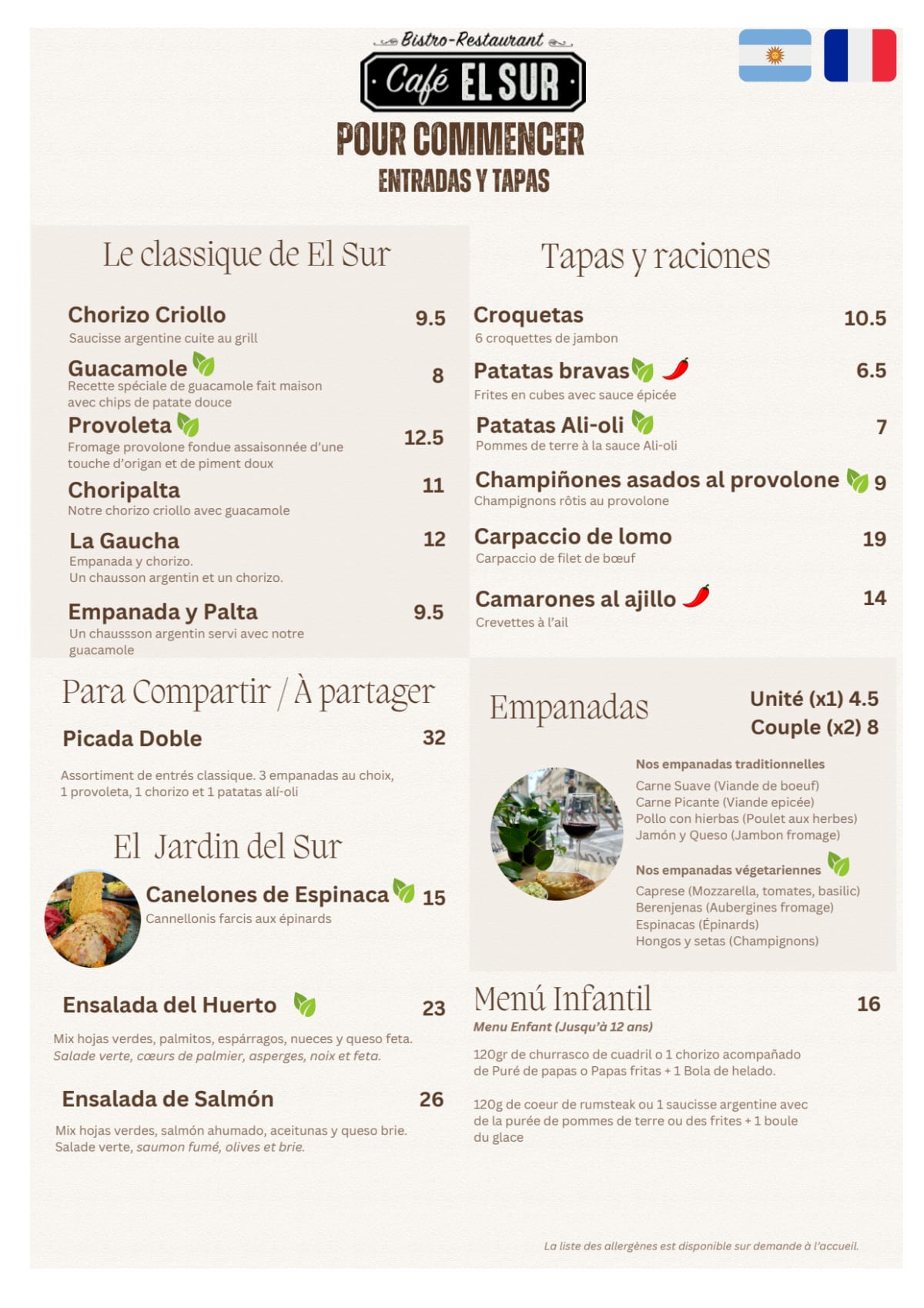 Café El Sur menu