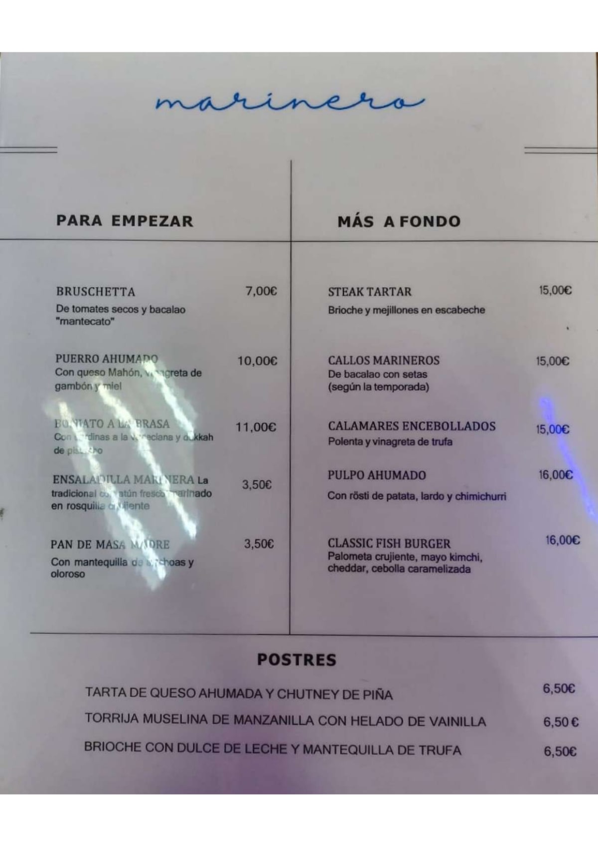 Marinero (Mercado Antón Martín) menu