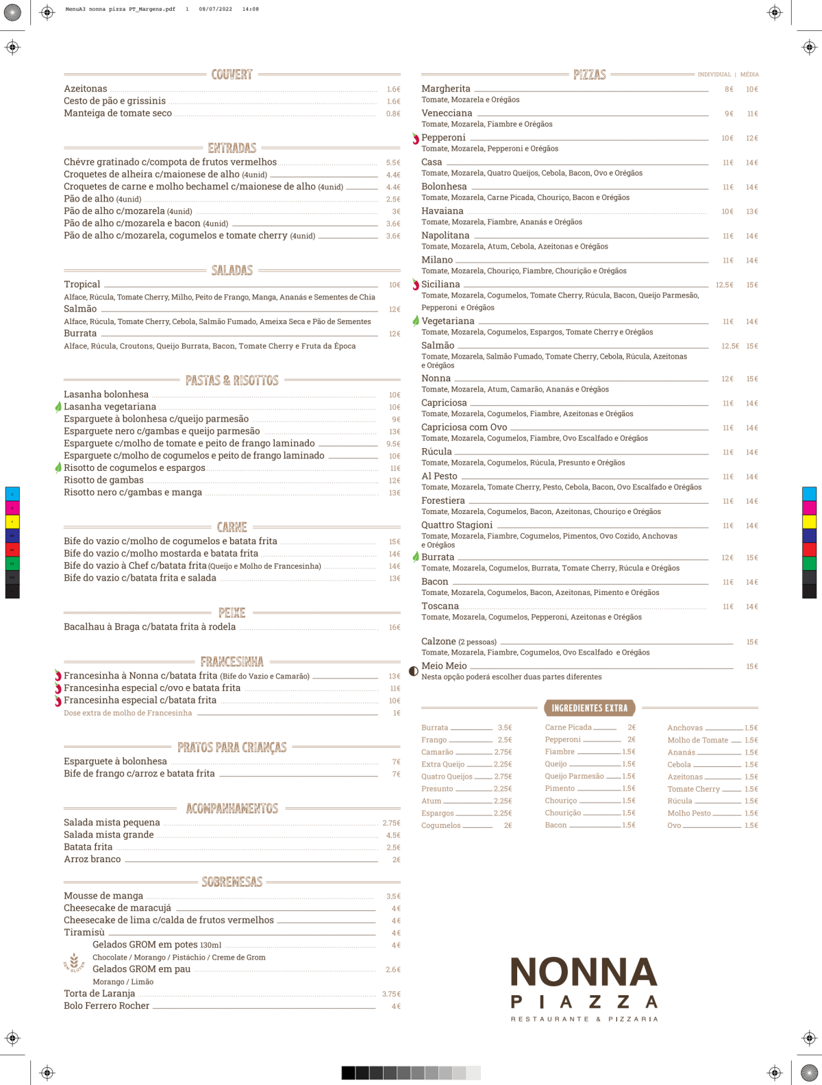 Menu 2023 Nonna Piazza em Porto TheFork