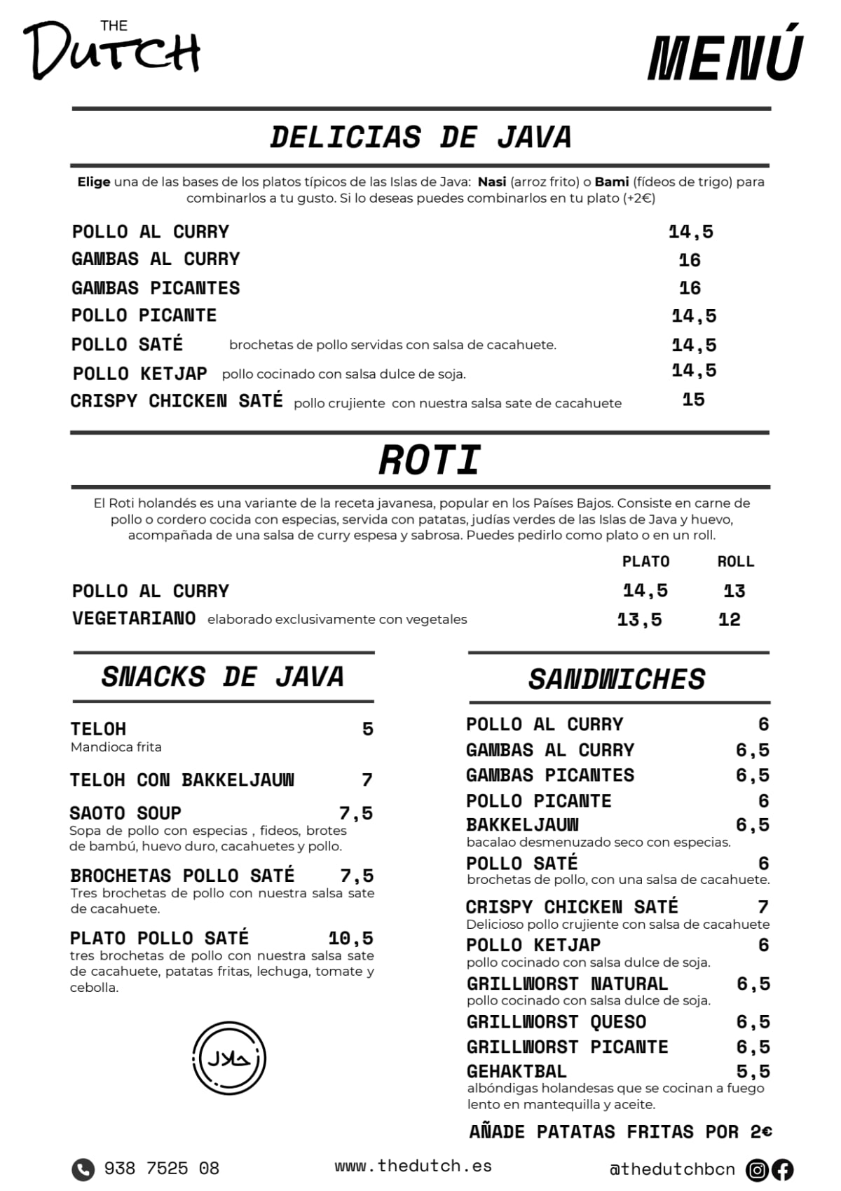 The Dutch Bcn menu