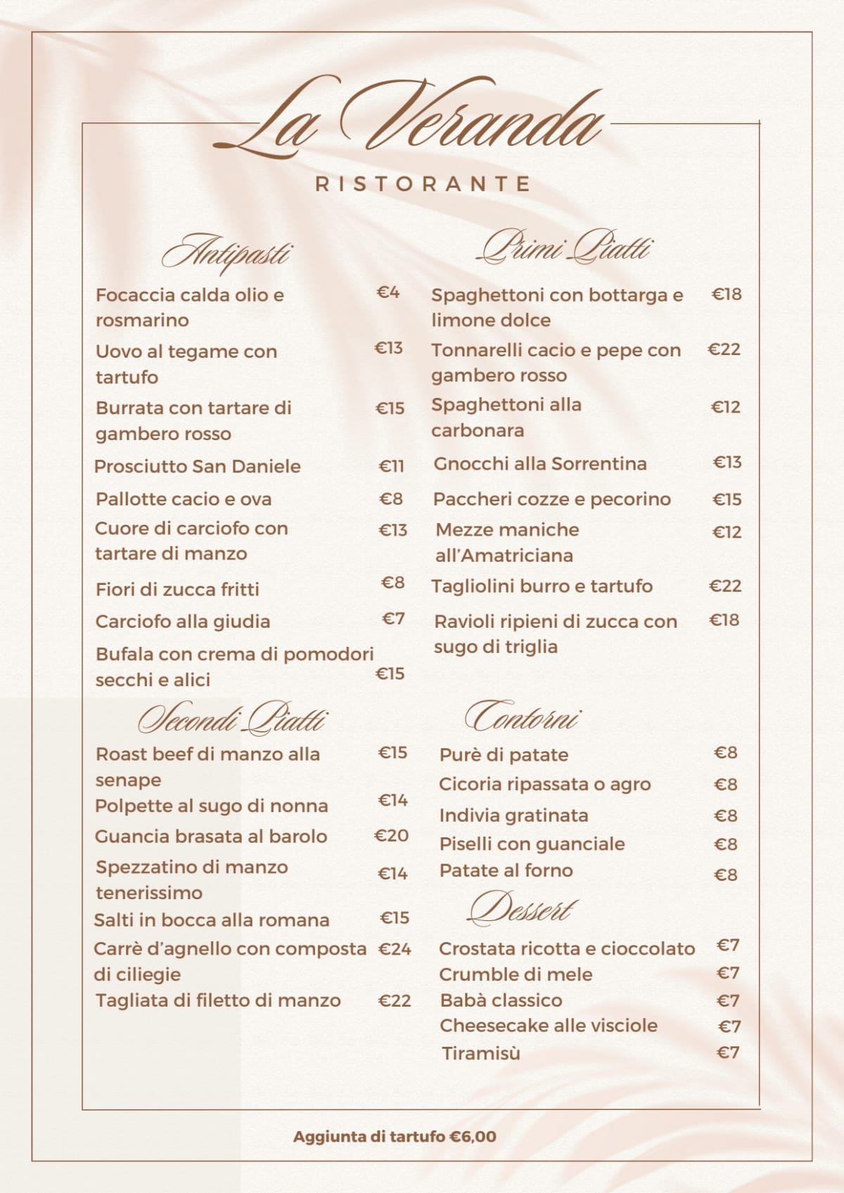 Ristorante La Veranda menu