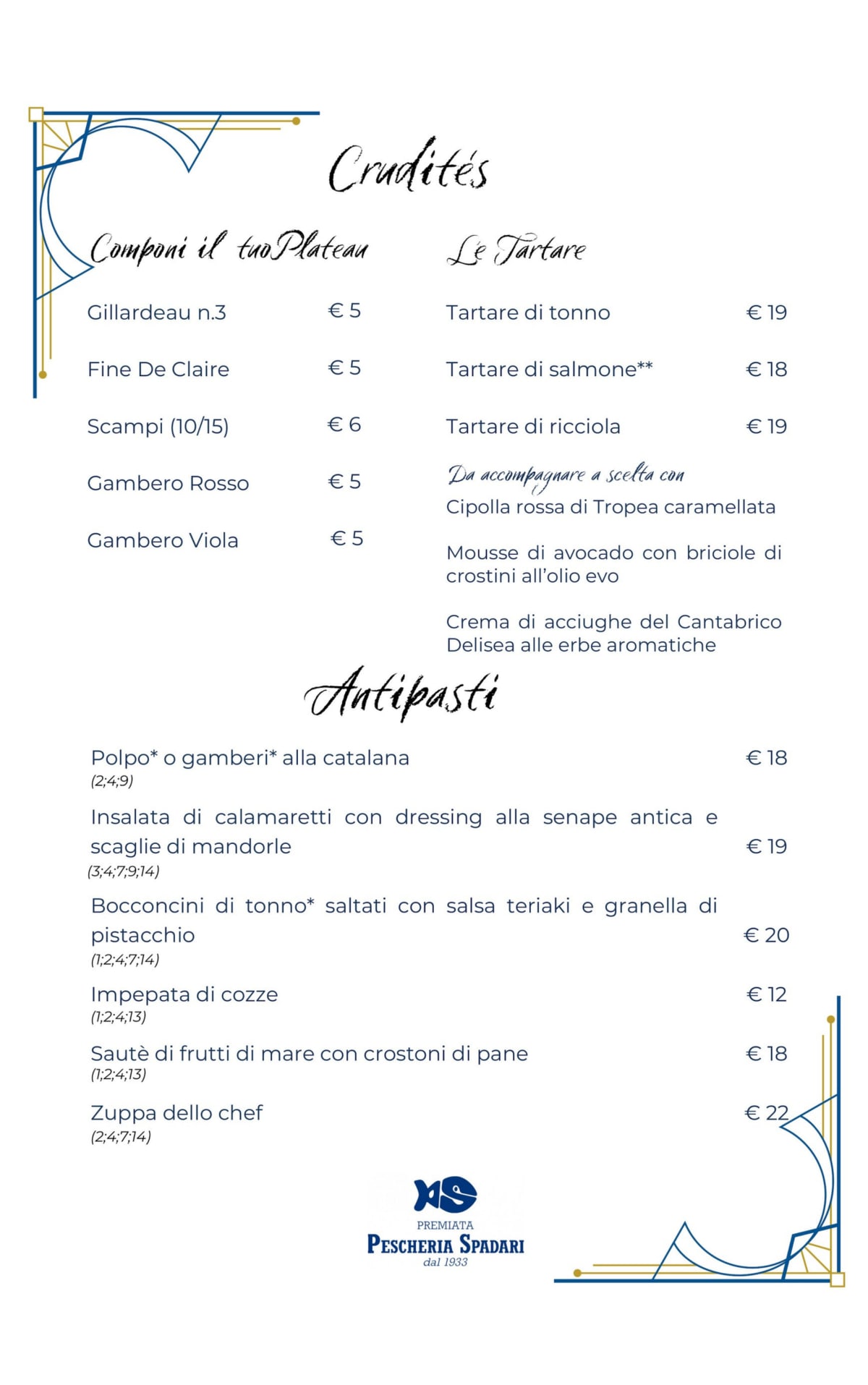 Premiata Pescheria Spadari Ristorante menu