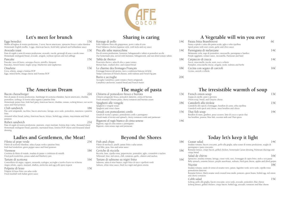 Menus 2024 Cafe Odeon in Florence TheFork