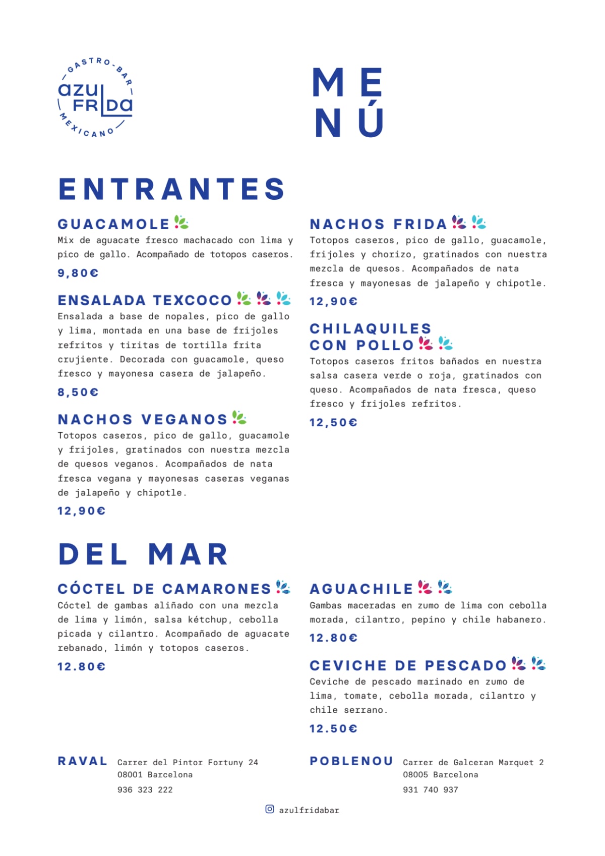 Azul Frida menu