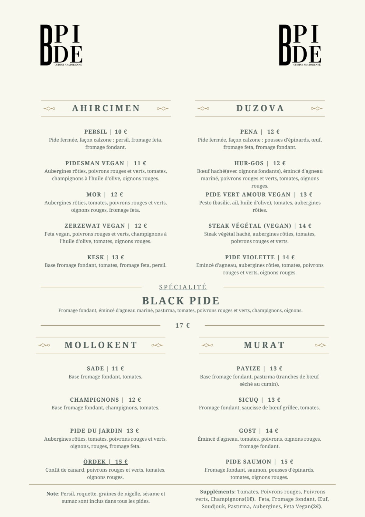 Black Pide menu