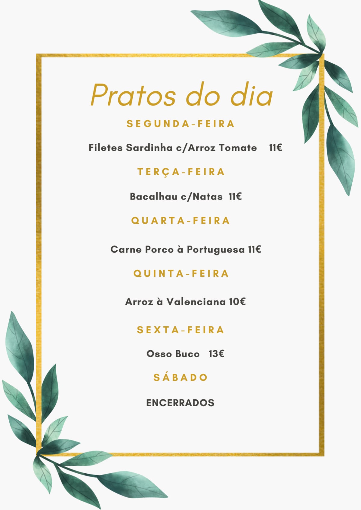 Restaurante O Trindade menu