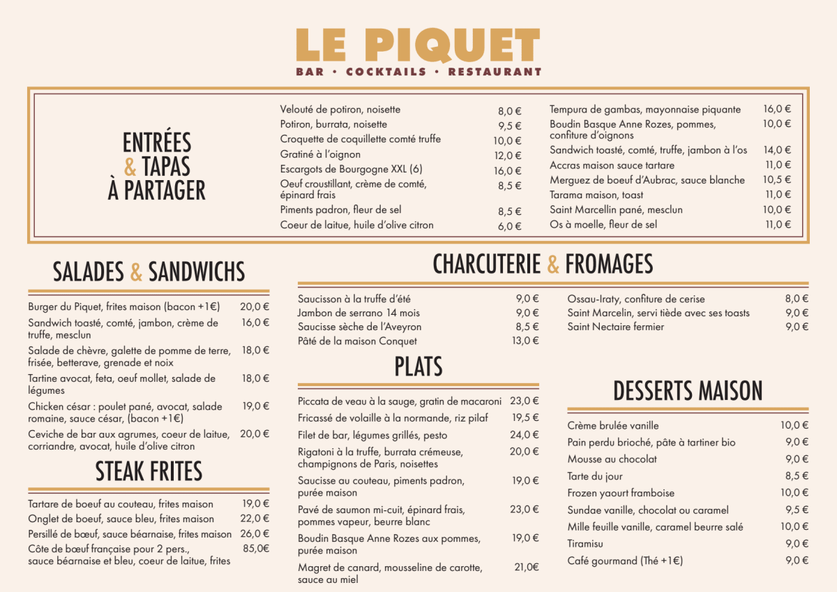 Le Piquet menu