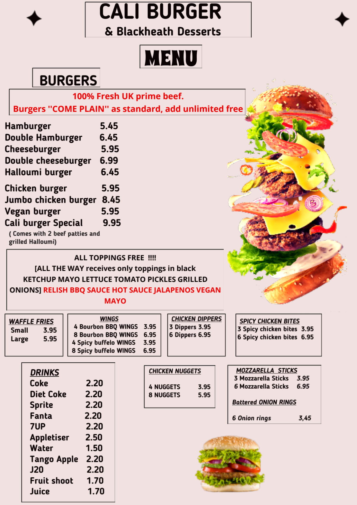 Carte et Menus 2023 Cali Burger à Londres TheFork