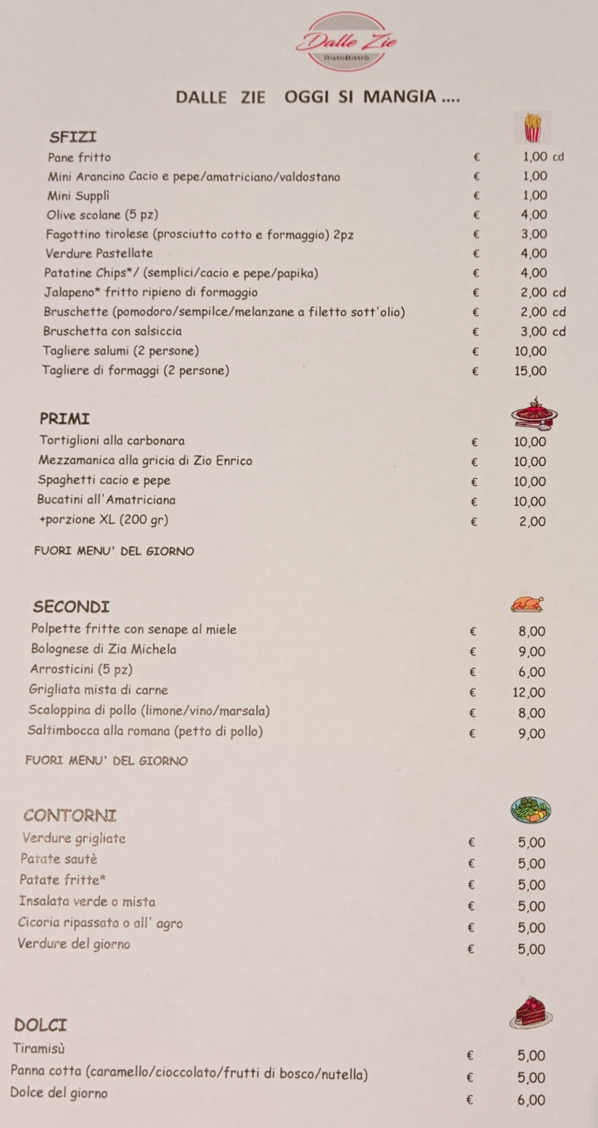 Dalle Zie menu