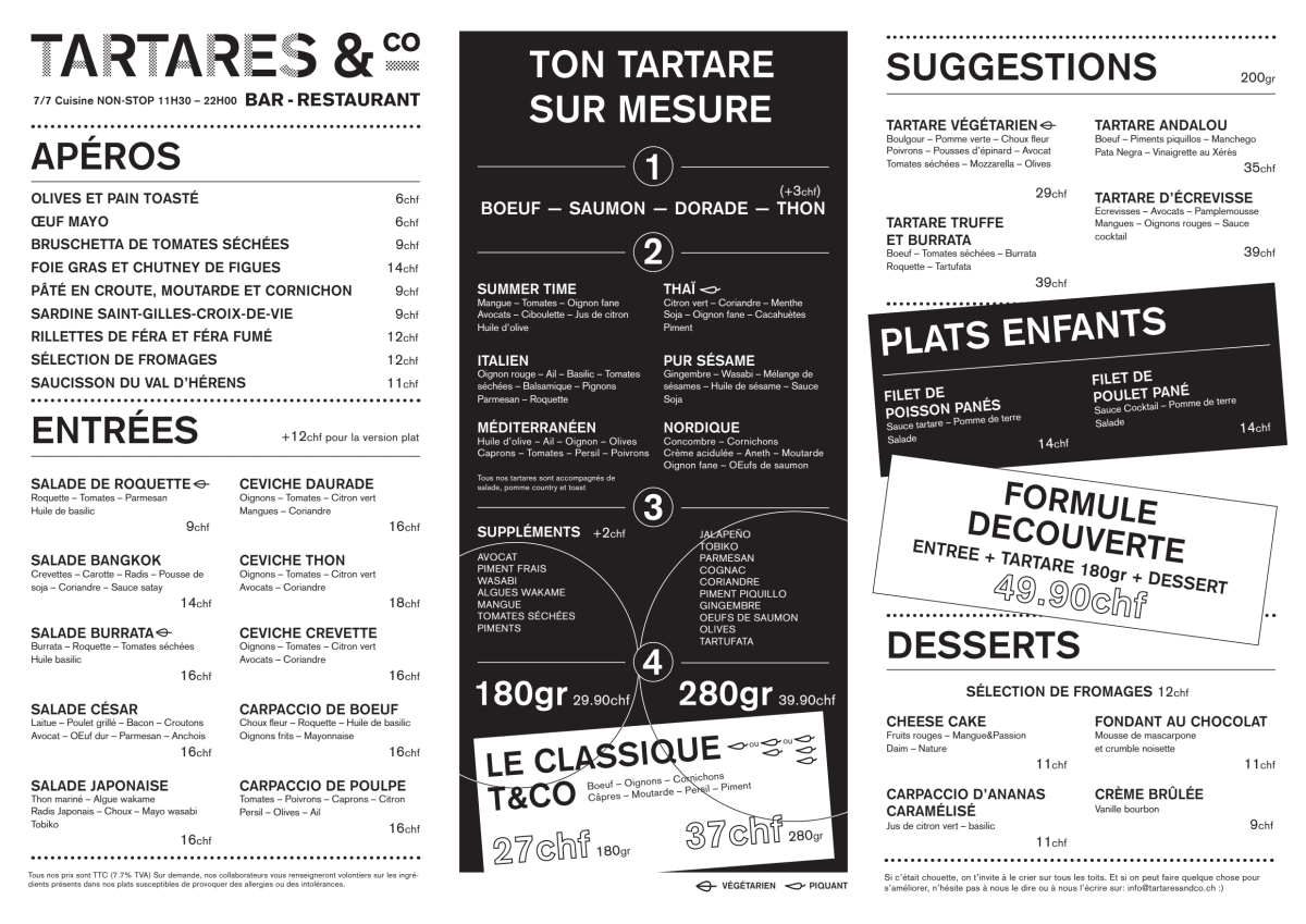 Tartares & Co Cornavin menu