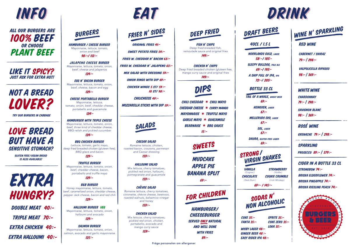 Burgers & Beer - Sveavägen menu