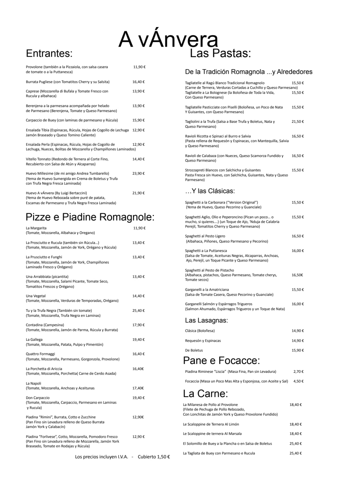 A vÁnvera menu