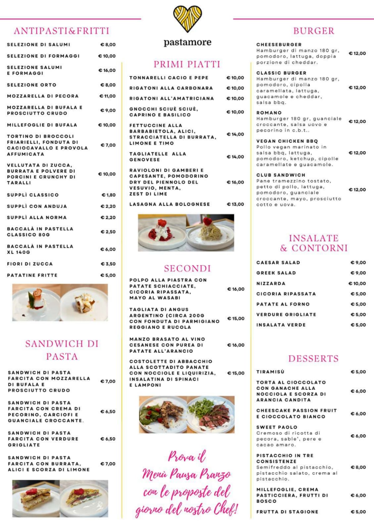 Pastamore menu